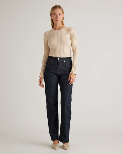 Cotton Cashmere Ribbed Long Sleeve Sweater - XS / Sugar Stone