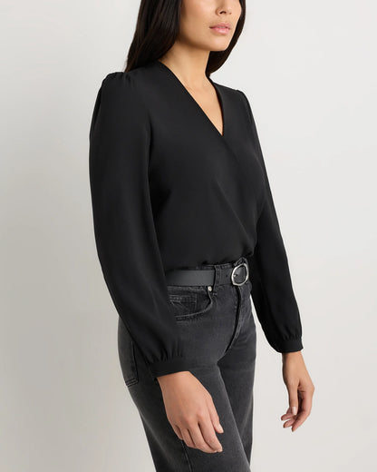Fluid Crepe Surplice Long Sleeve Blouse - XS / Textured Navy