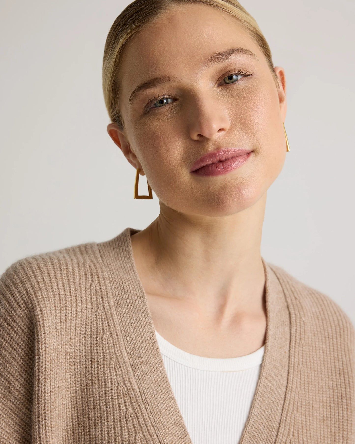Mongolian Cashmere Fisherman Boxy Cropped Cardigan Sweater - XS / Faded Denim