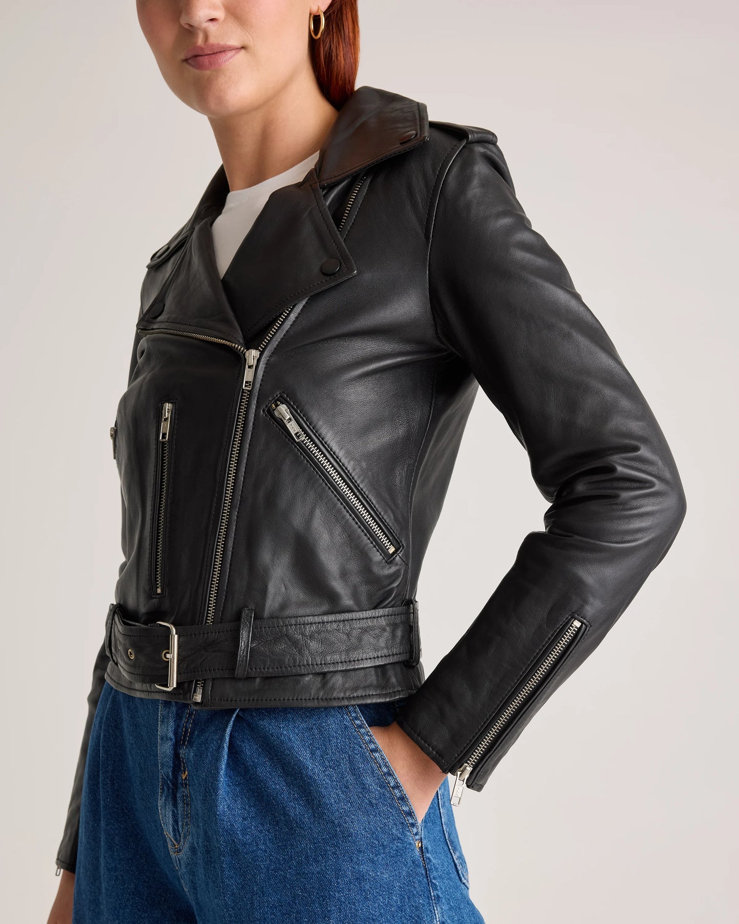 100% Leather Motorcycle Jacket - XS / Cognac