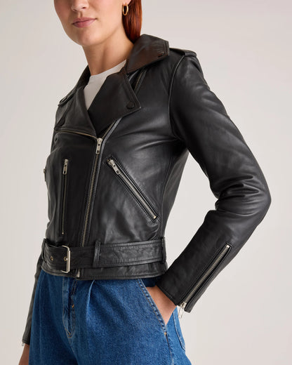 100% Leather Motorcycle Jacket - XS / Cognac