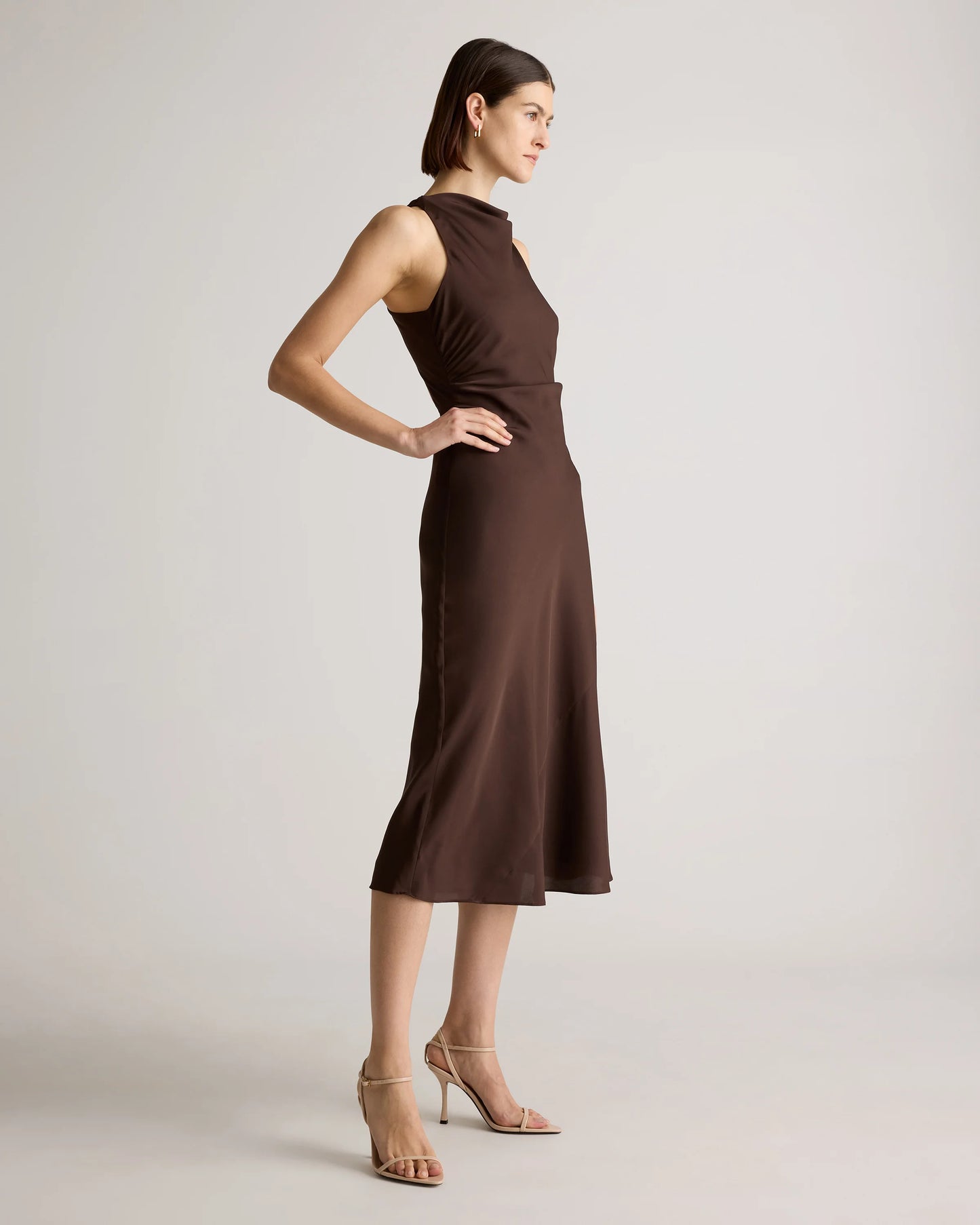 Washable Stretch Silk High Neck Midi Dress - XS / Vintage Navy Roses