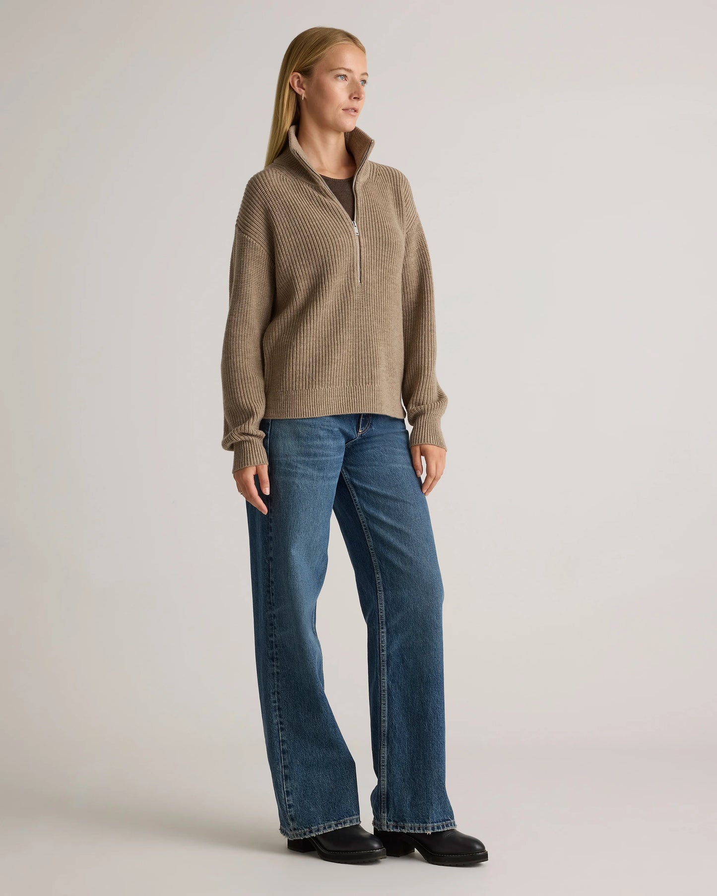 Australian Merino Wool Half Zip Sweater - XS / Heather Grey