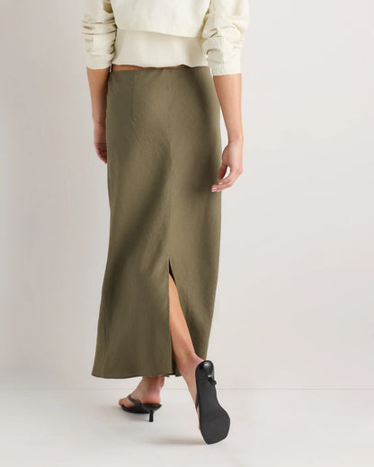 100% European Linen Midi Slip Skirt - XS / Bayberry Olive