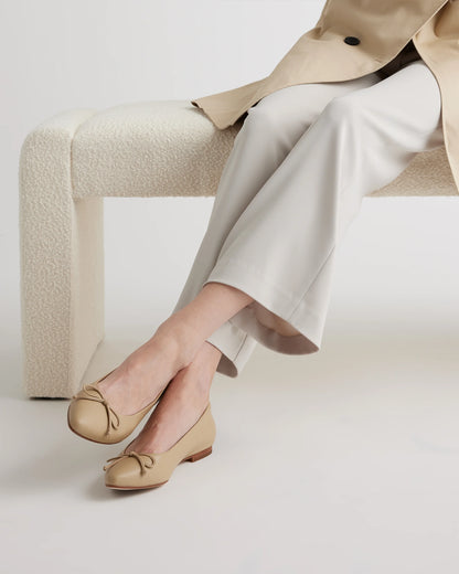 Italian Leather Pointed Bow Flat - 5 / Shell Pink