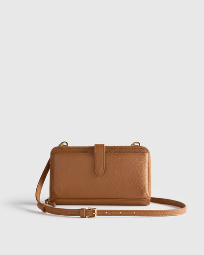 Italian Leather Phone Wallet Crossbody - One Size / Cognac