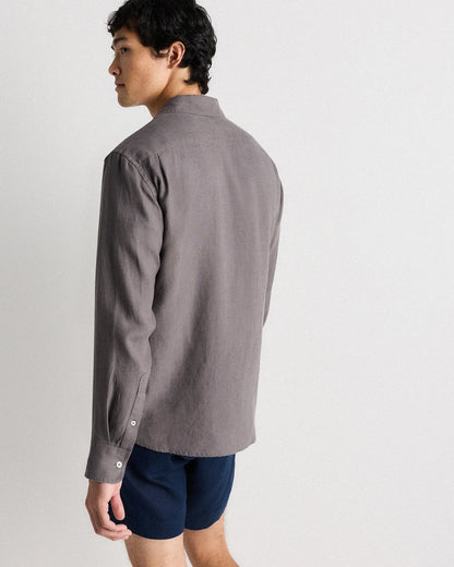 100% European Linen Relaxed Long Sleeve Pocket Shirt - S / Dark Gull Grey
