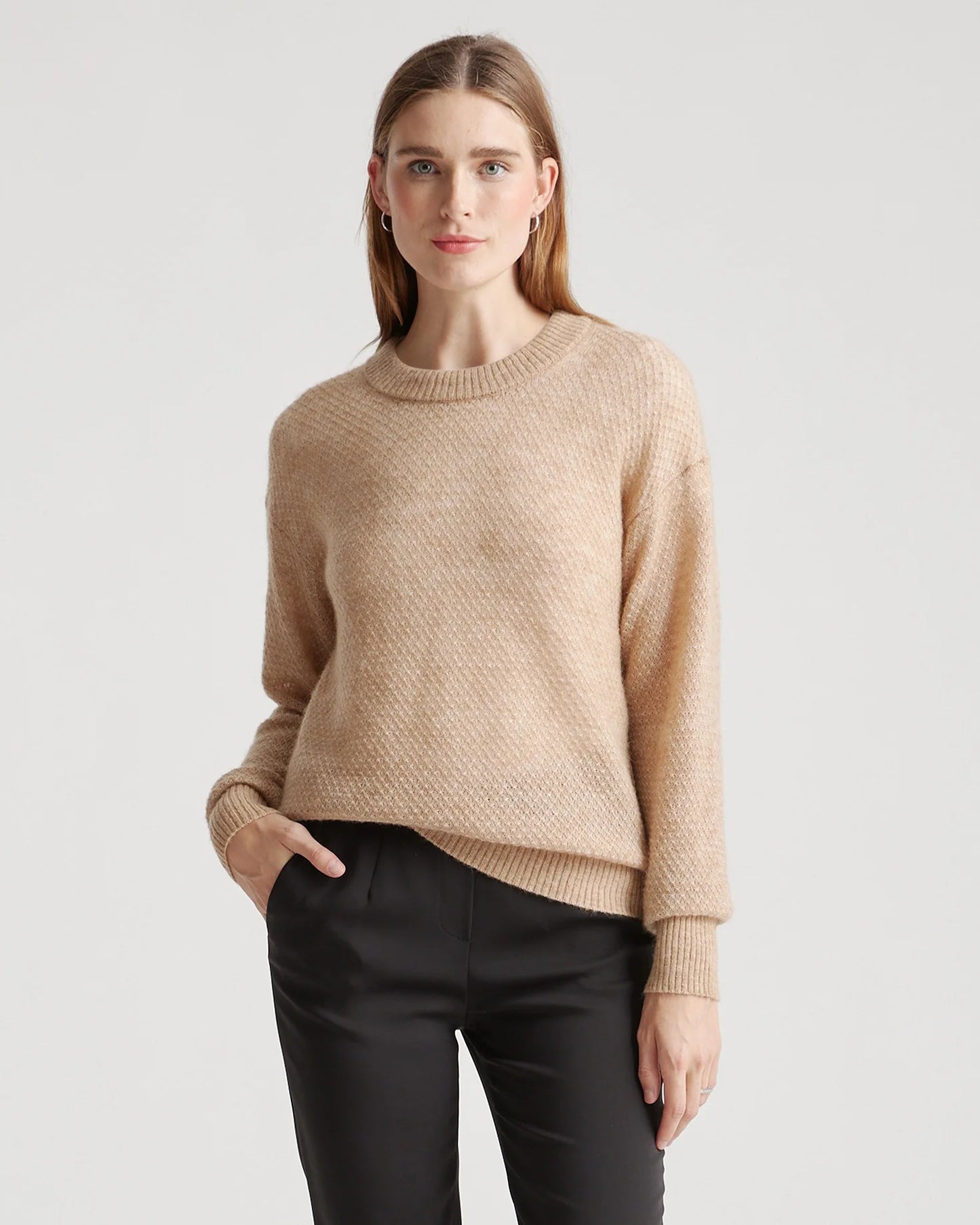Baby Alpaca-Wool Diamond Stitch Crew - XS / Charcoal