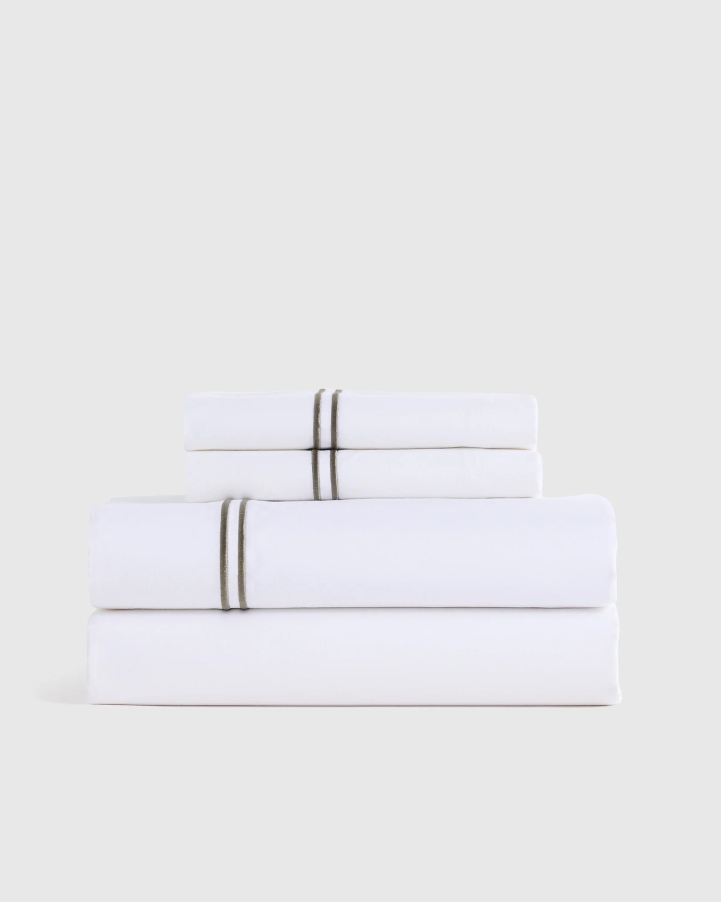 Organic Crisp Percale Embellished Sheet Set - Twin / White/Dusty Olive
