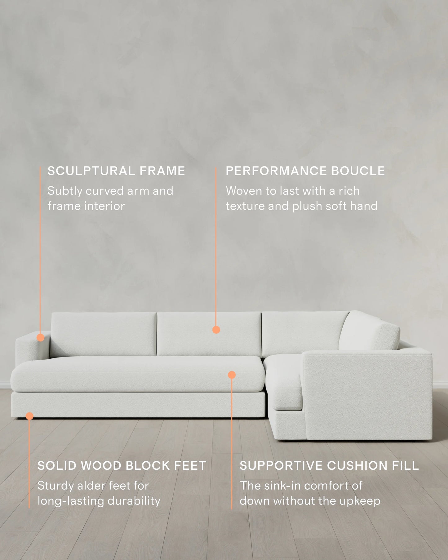 Sierra Curved Arm L Sectional in Performance Boucle - Right Arm / Mushroom