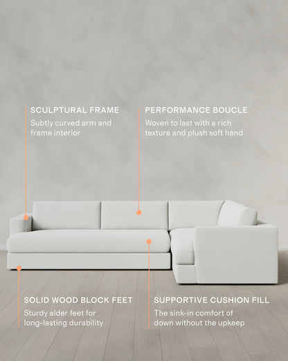 Sierra Curved Arm L Sectional in Performance Boucle - Right Arm / Mushroom