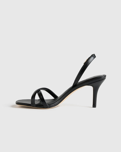Italian Leather 75mm Slingback Heeled Sandal - 5 / Black