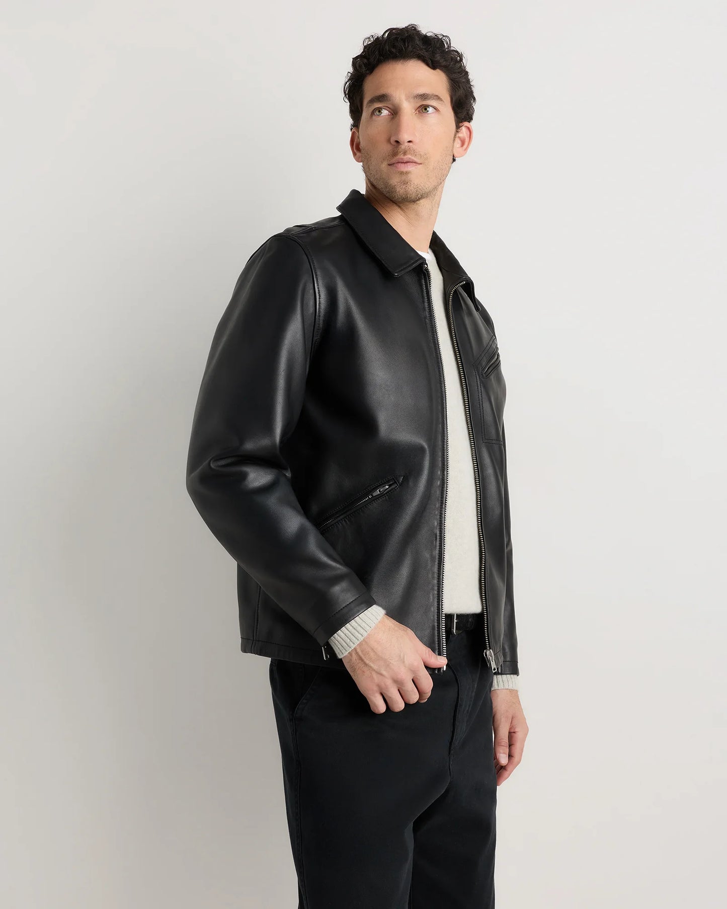 100% Washed Leather Moto Jacket - S / Dark Cognac Brown