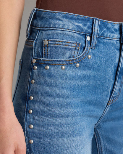 Bella Stretch Studded Relaxed Straight Jeans - 24 / Atlantic Blue