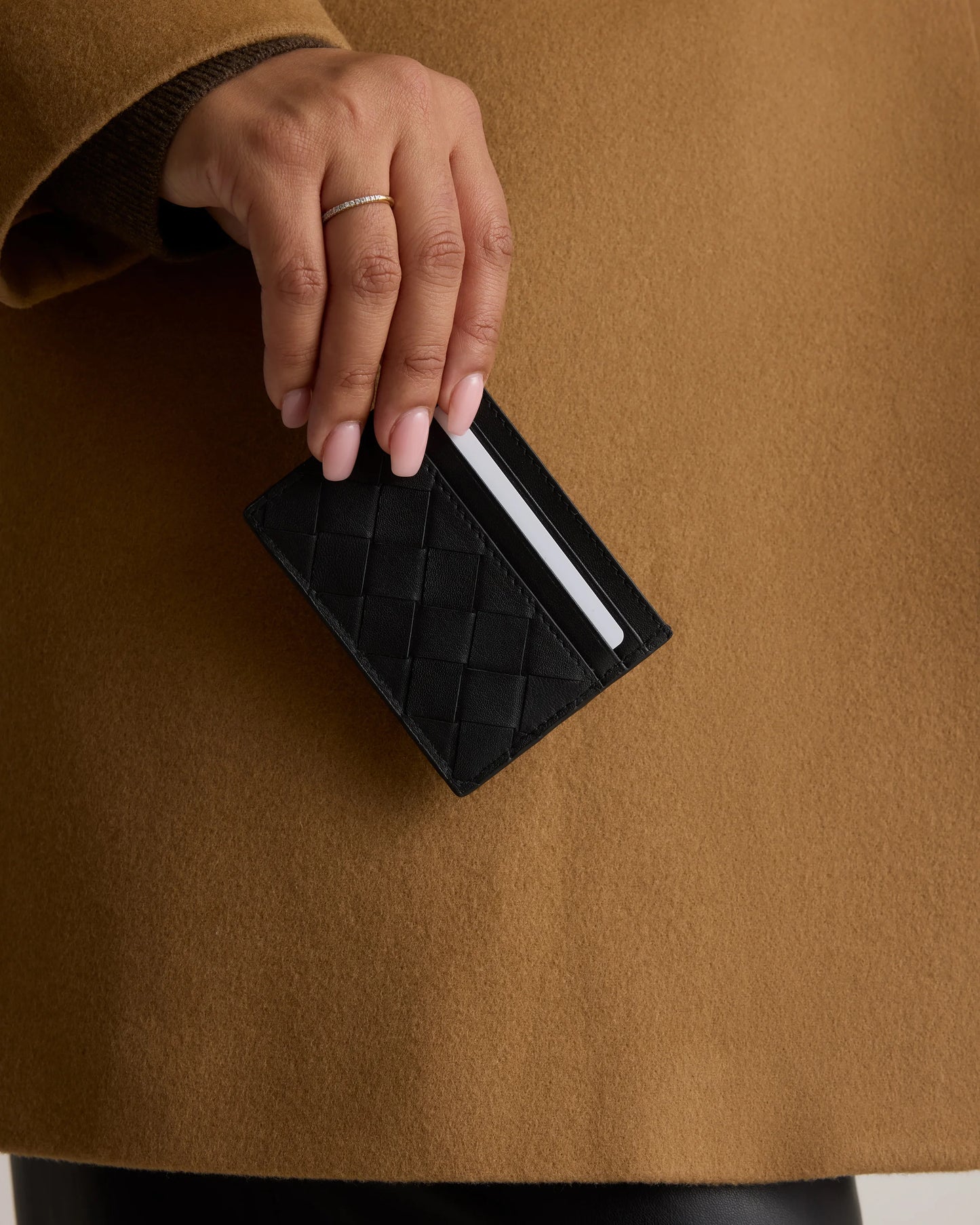 Italian Handwoven Leather Small Card Case - One Size / Cognac