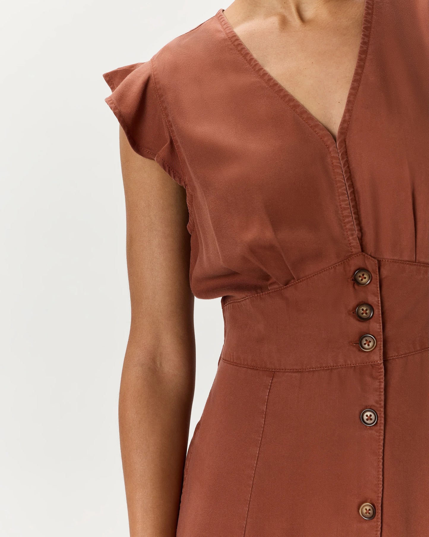 Vintage Wash Tencel Button Front Midi Dress - XS / Olive
