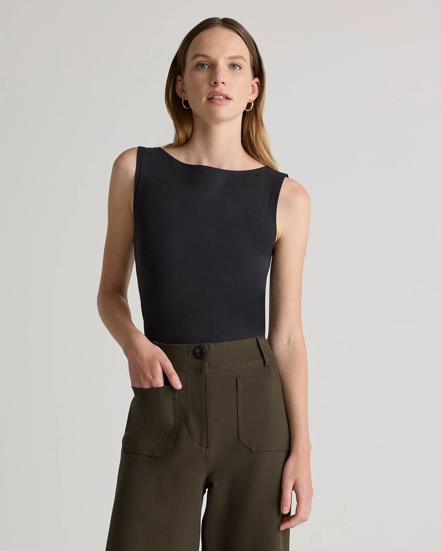 Stretch Cotton Jersey Boat Neck Tank - XS / Heather Grey