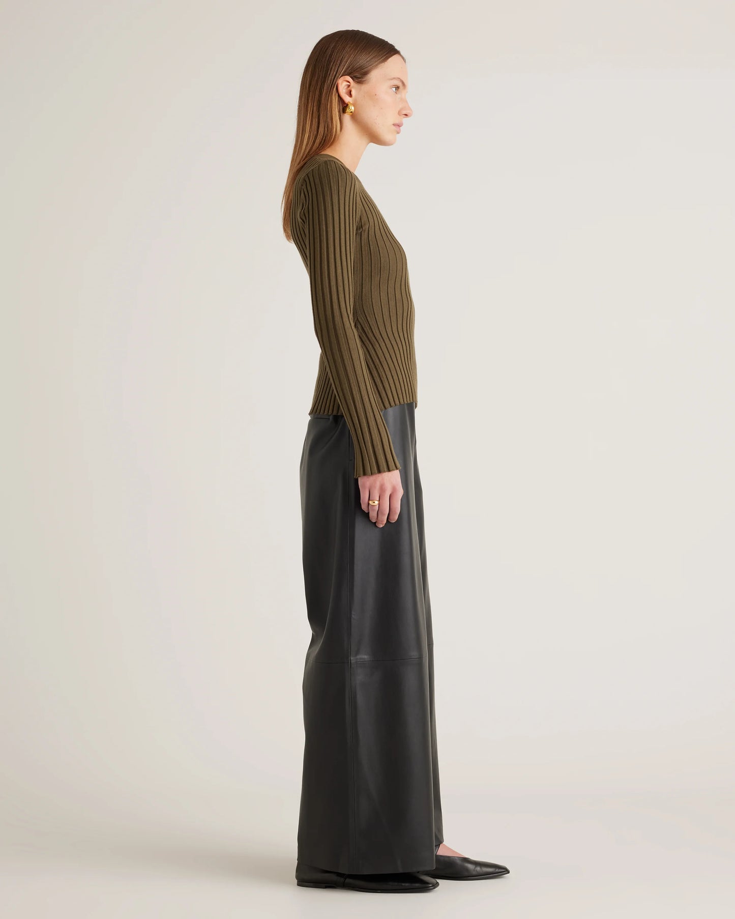Cotton Cashmere Ribbed Long Sleeve Sweater - XS / Sugar Stone