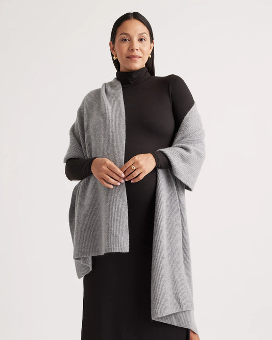 Mongolian Cashmere Ribbed Wrap - One Size / Heather Grey
