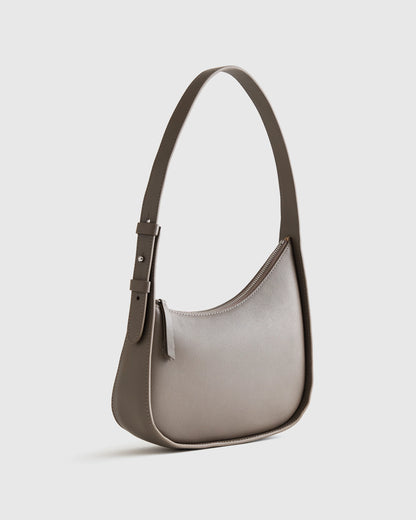 Italian Leather Asymmetrical Mini Shoulder Bag - One Size / Shell Pink