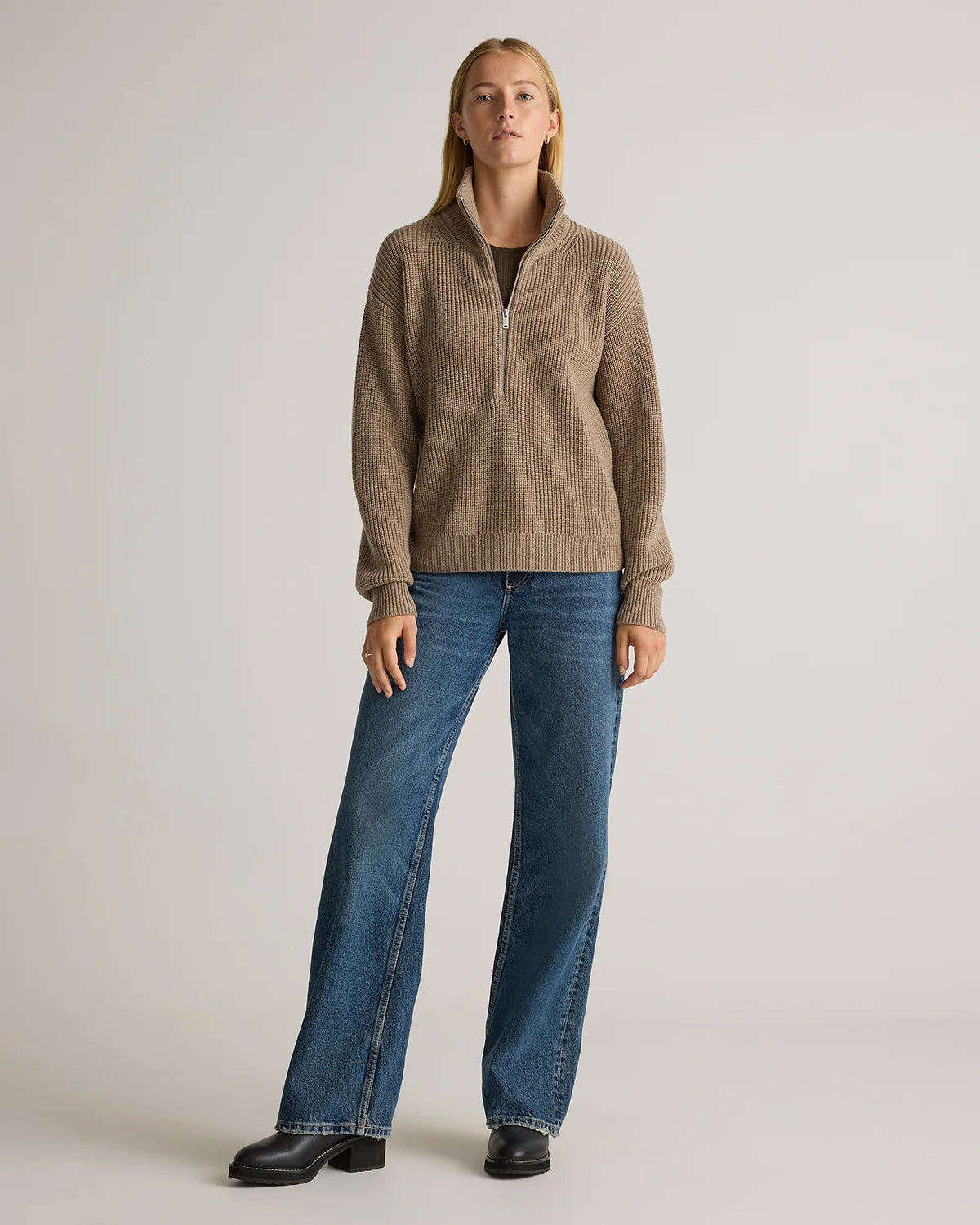 Australian Merino Wool Half Zip Sweater - XS / Heather Grey