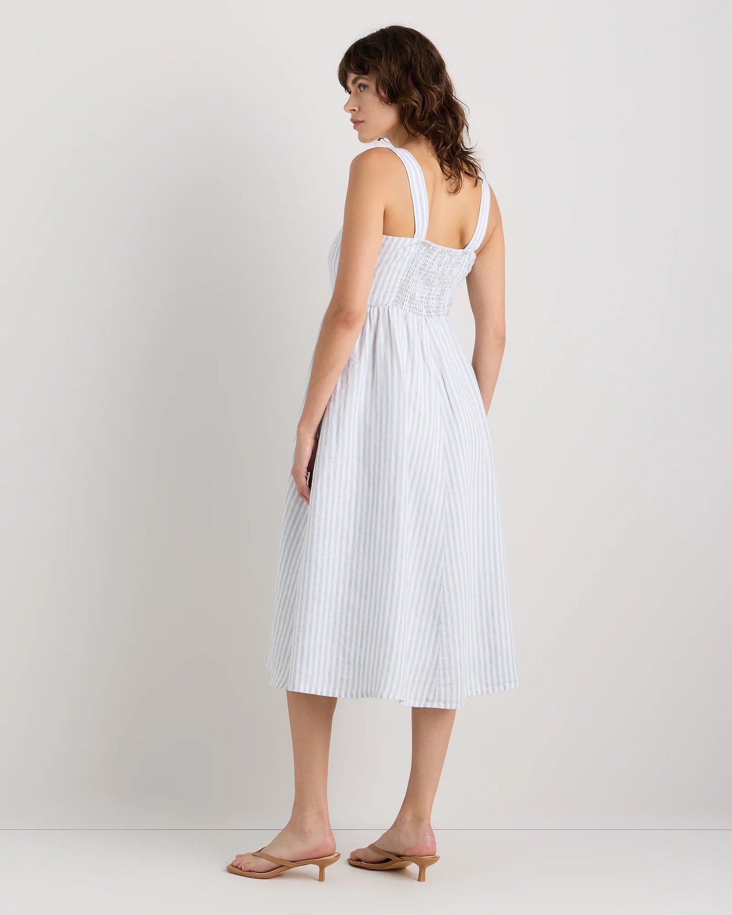 100% European Linen Fit & Flare Midi Dress - XS / Brick Red Heirloom Floral