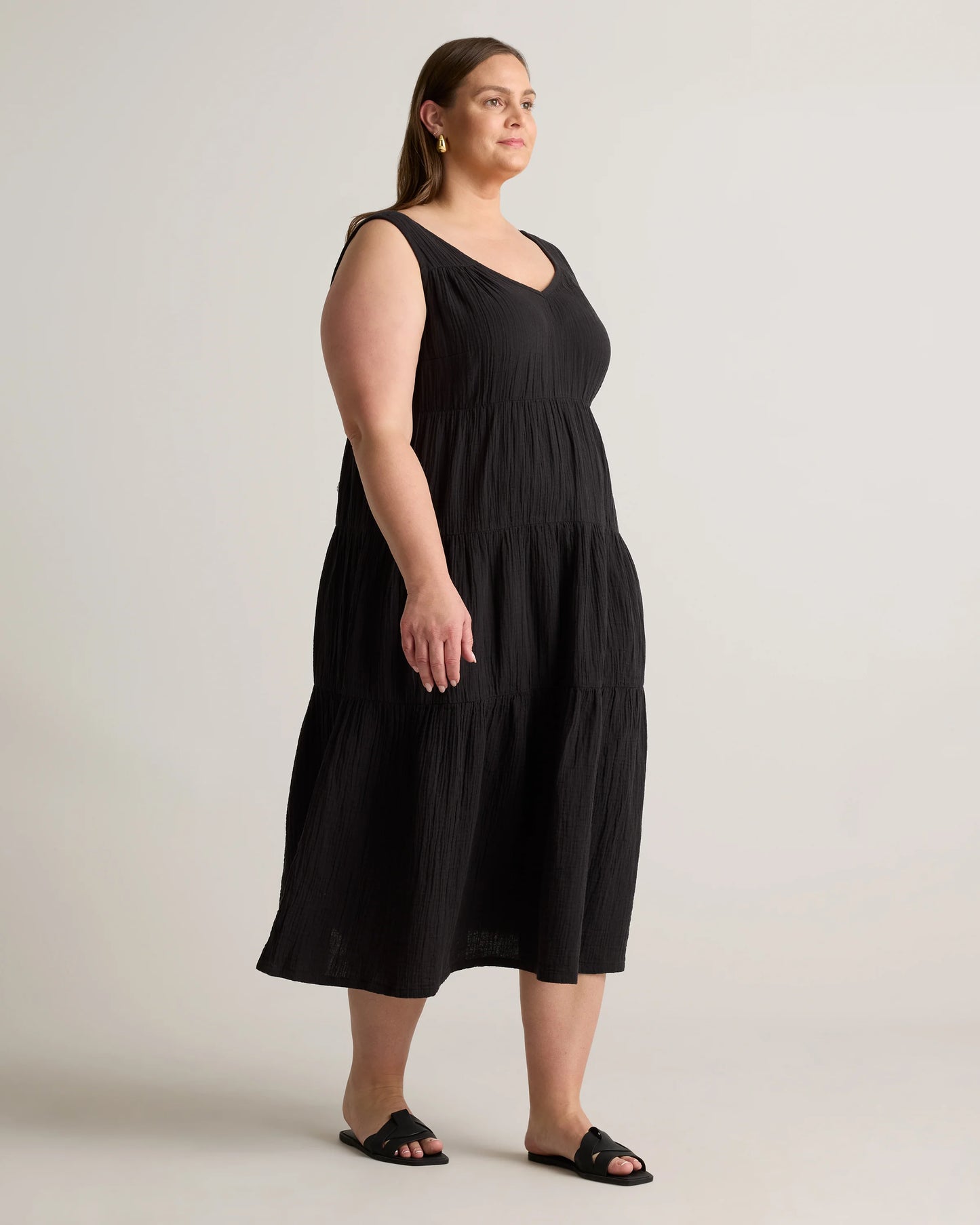 100% Organic Cotton Gauze Tiered Maxi Dress - 1X / Orchid Blue