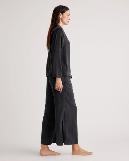 100% Washable Silk Pajama Long Sleeve Top - XS / Black