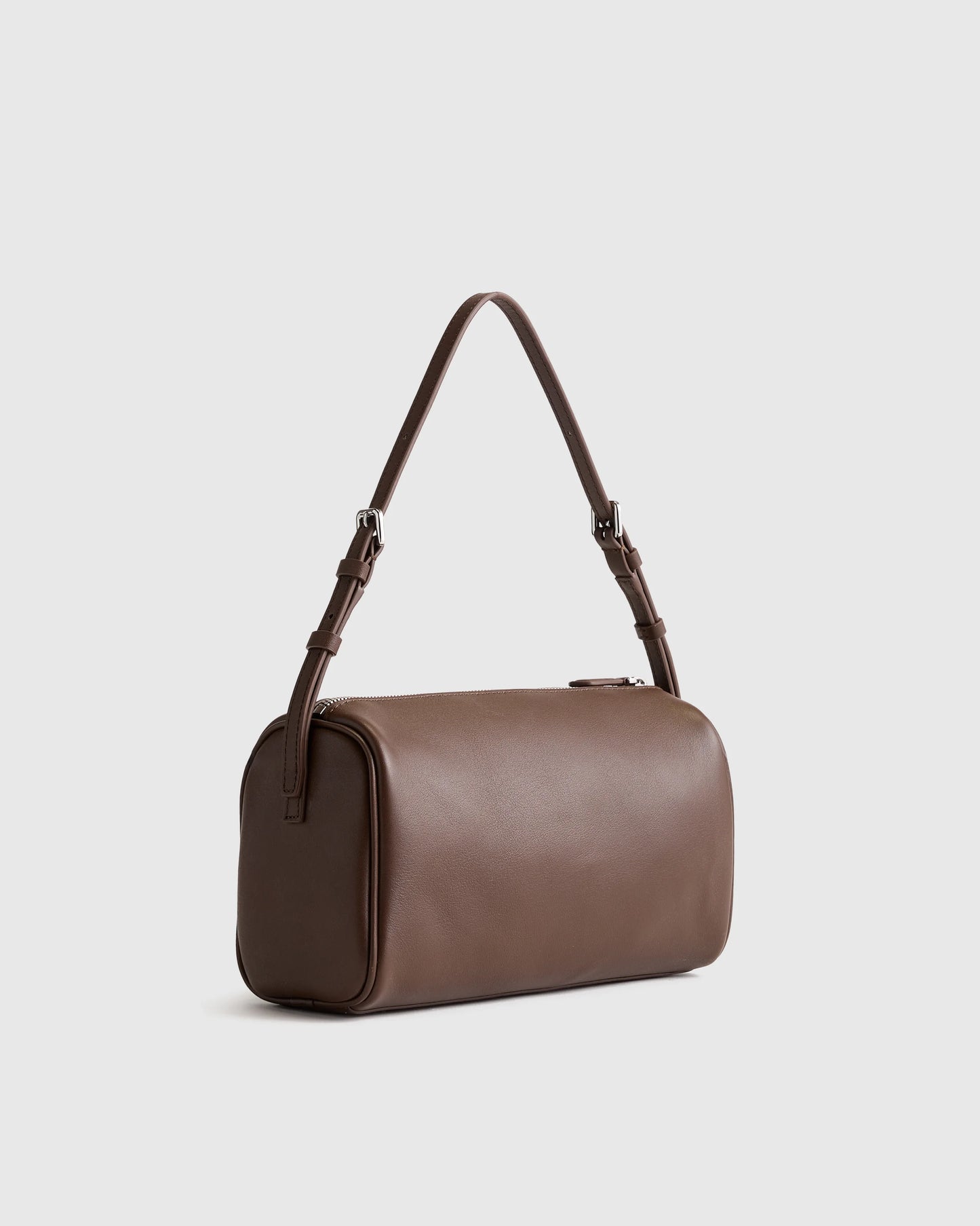 Italian Leather Mini Barrel Shoulder Bag - One Size / Dark Brown