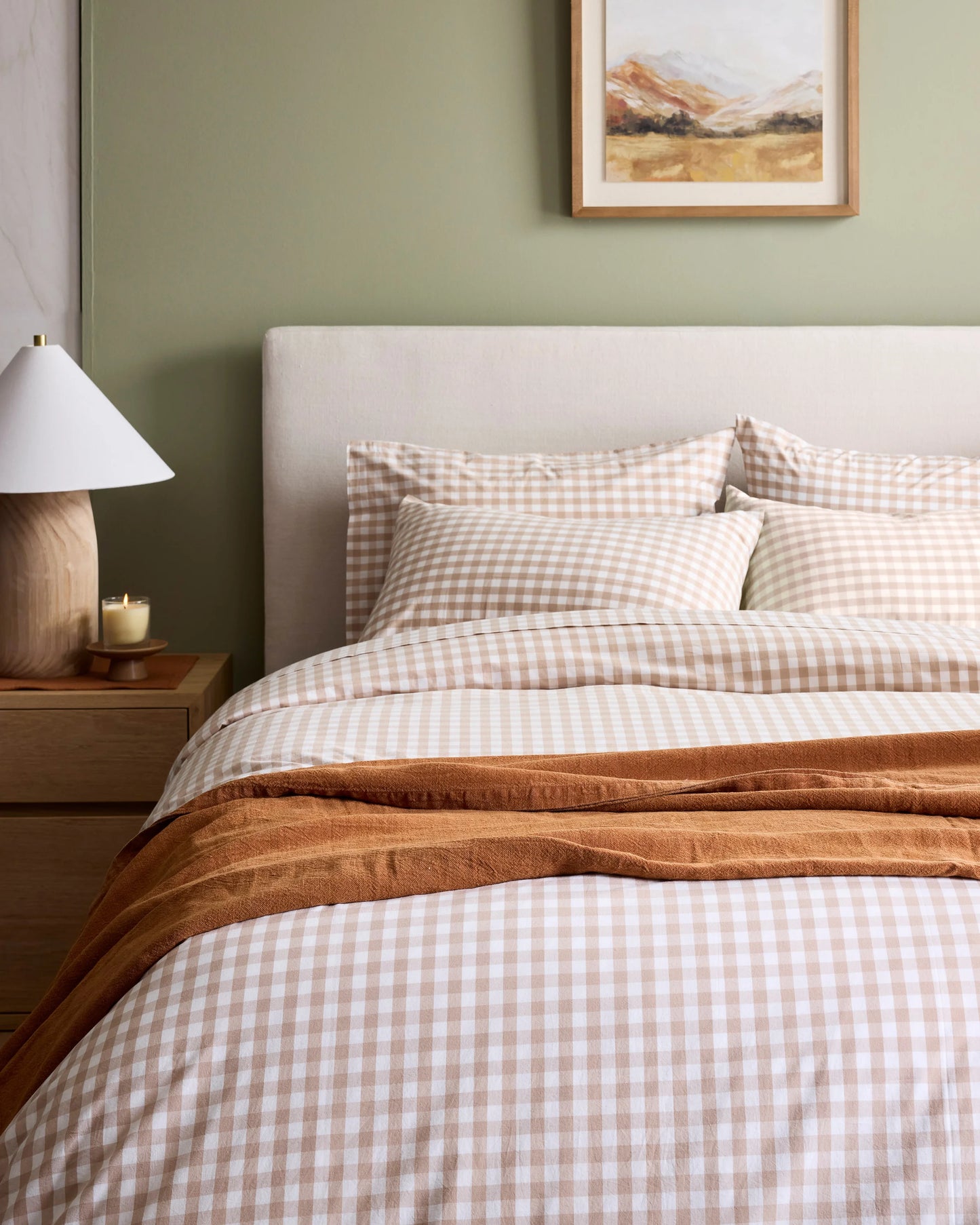 Organic Crisp Percale Gingham Sham Set - Standard / Cafe