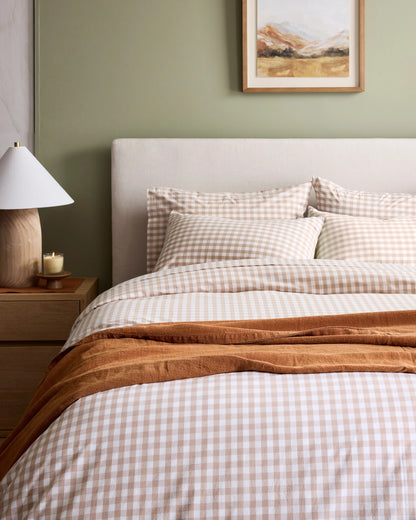 Organic Crisp Percale Gingham Sham Set - Standard / Cafe