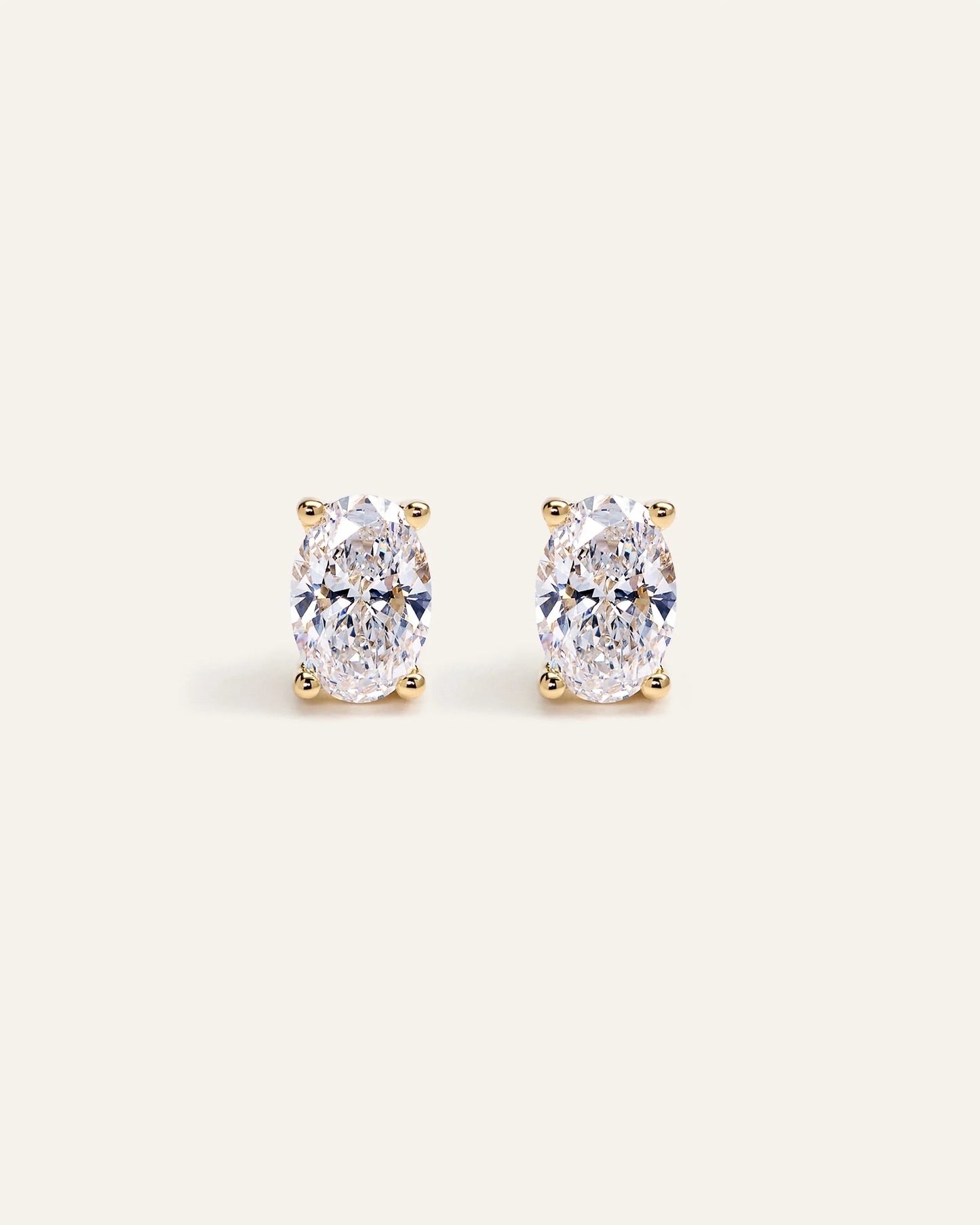 14K Gold Lab Grown Diamond Oval Solitaire Studs - 2ctw - One Size / Yellow Gold