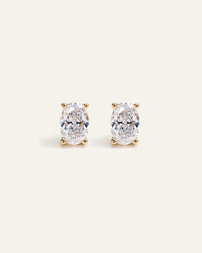14K Gold Lab Grown Diamond Oval Solitaire Studs - 2ctw - One Size / Yellow Gold