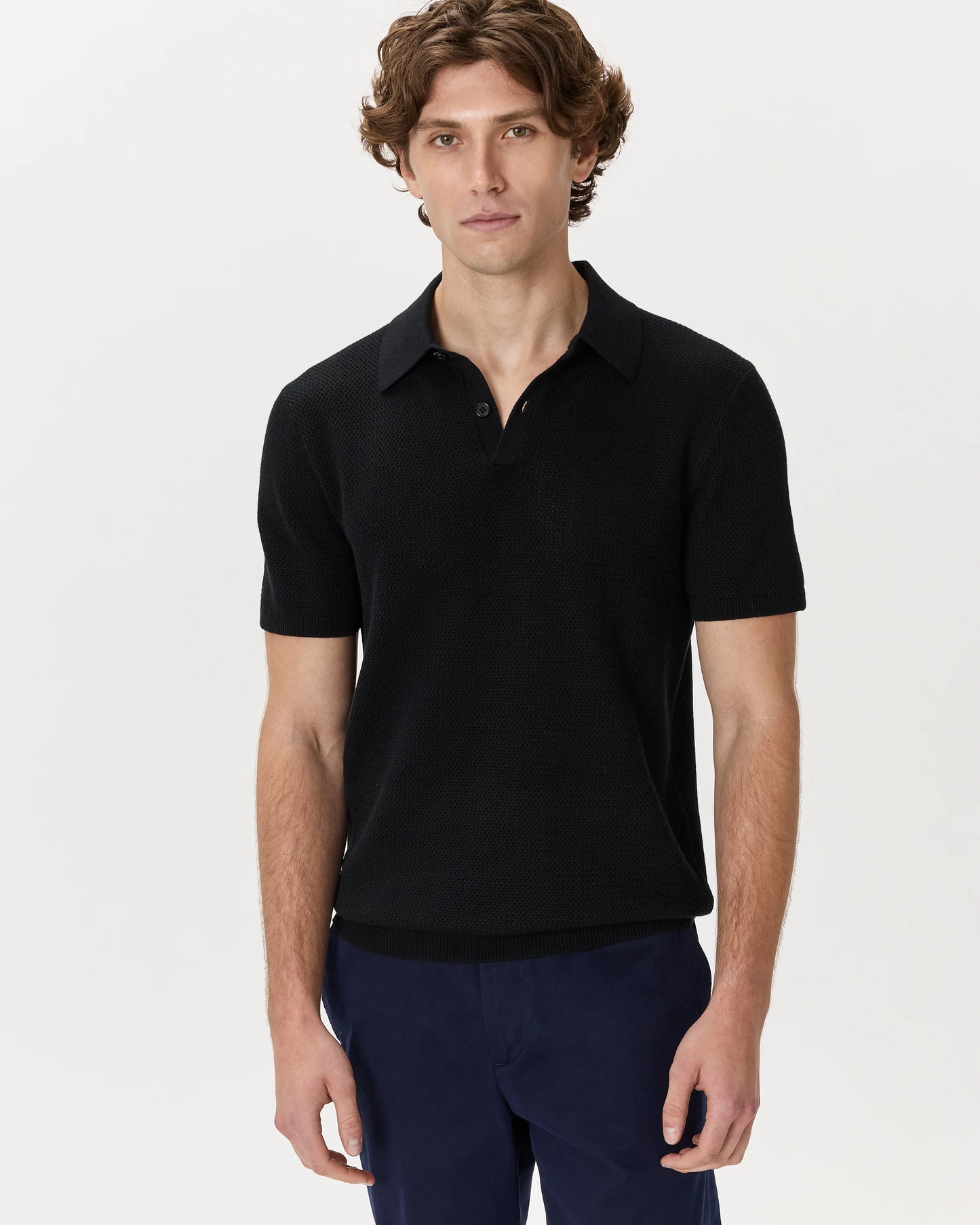 100% Organic Cotton Mesh-Stitch Sweater Polo - XS / Charcoal