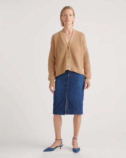 100% Organic Cotton Fisherman Boxy Cropped Cardigan - XS / Sapphire Blue