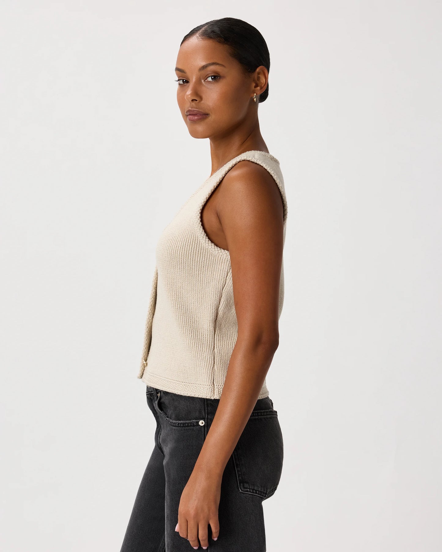100% Organic Cotton V-Neck Sweater Vest - XS / Ivory