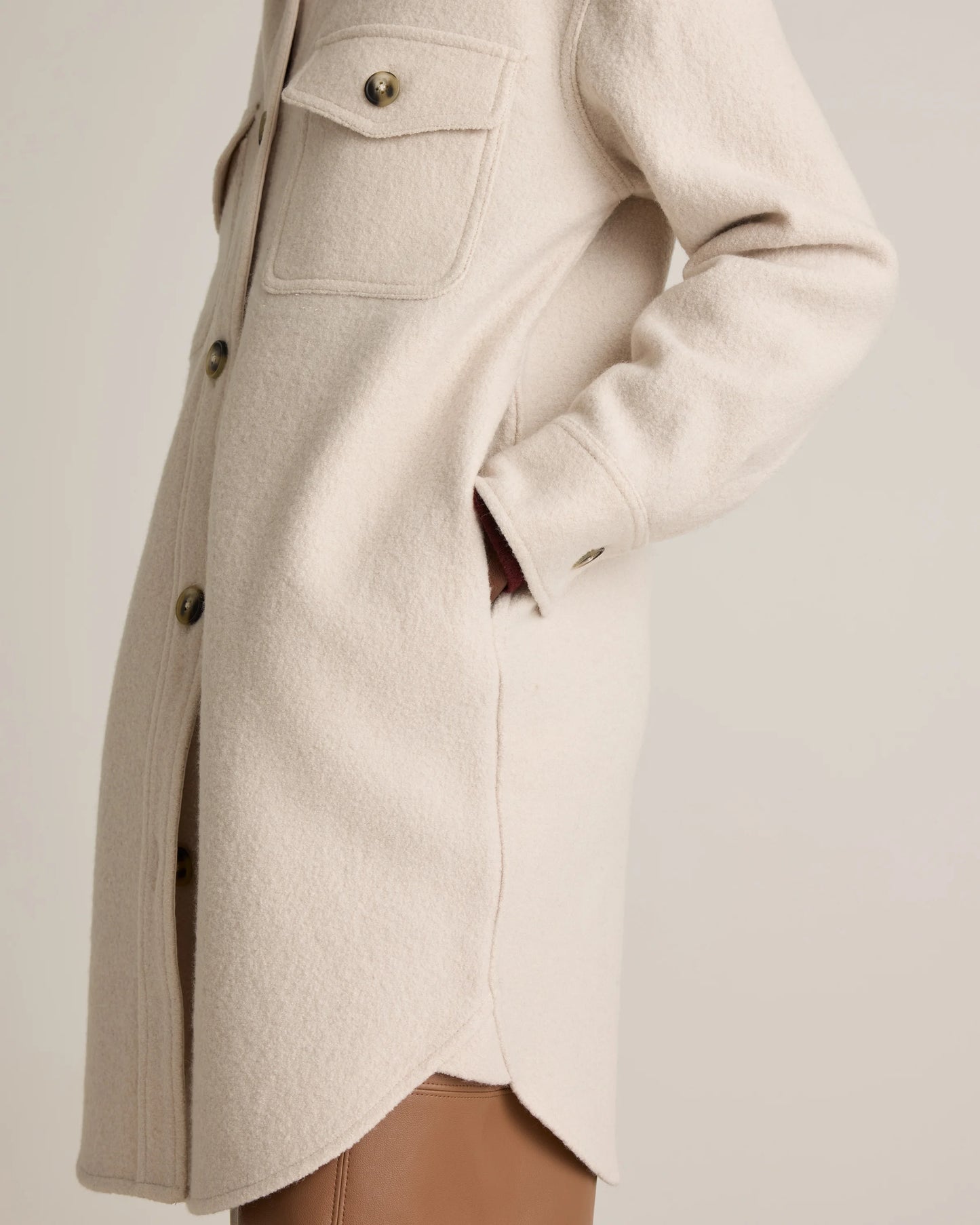100% Merino Wool Long Shirt Jacket - XS / Heather Bone