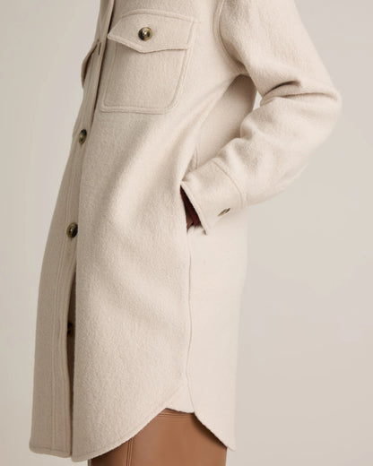 100% Merino Wool Long Shirt Jacket - XS / Heather Bone