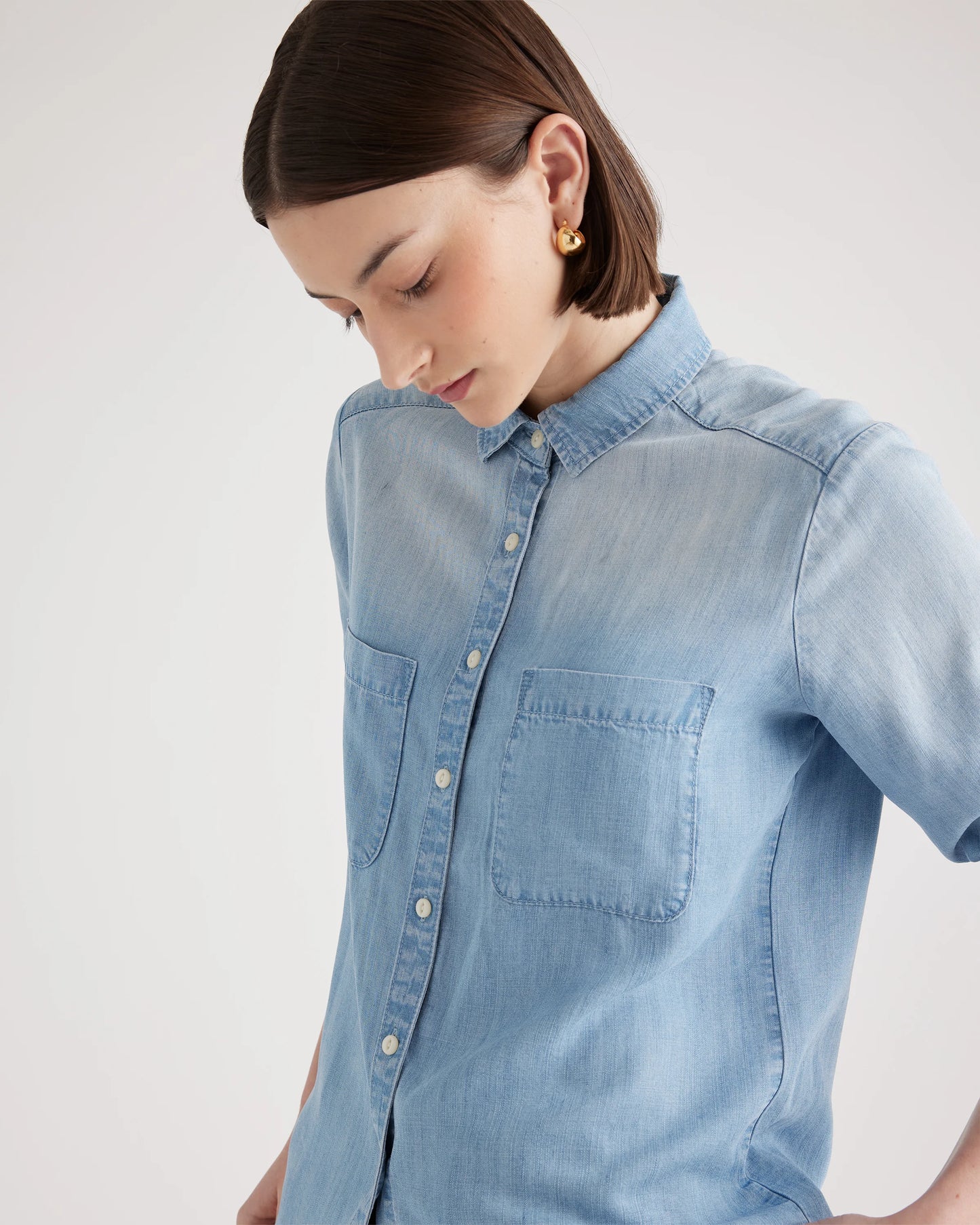 Chambray Tencel Long Sleeve Shirt - XS / Light Indigo