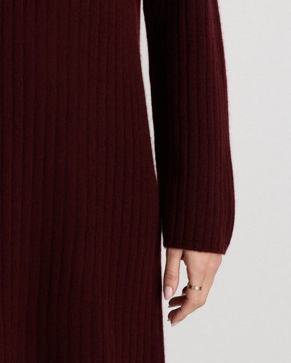Mongolian Cashmere Ribbed Turtleneck Mini Dress - XS / Black