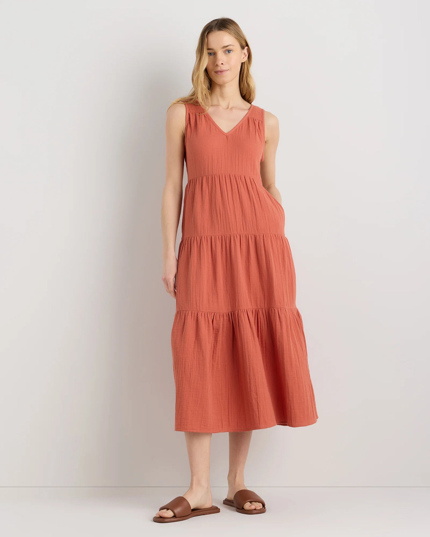 100% Organic Cotton Gauze Tiered Maxi Dress - XS / Indigo Blue