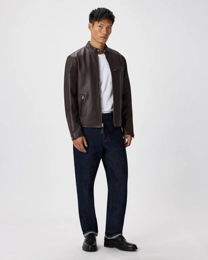 100% Leather Café Racer Jacket - S / Rich Brown