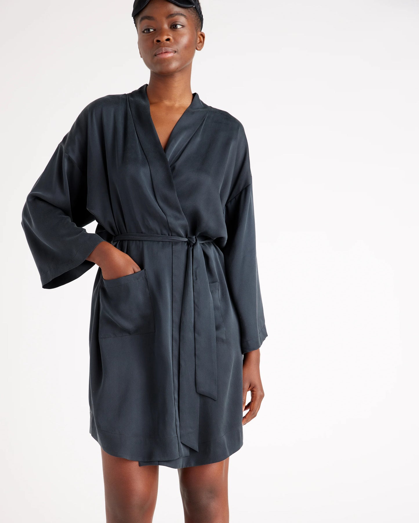100% Washable Silk Robe - XS / Indigo