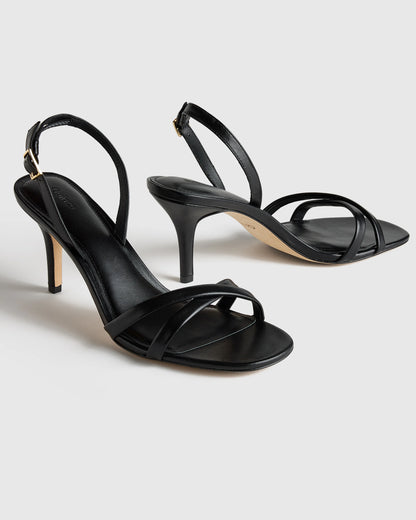 Italian Leather 75mm Slingback Heeled Sandal - 5 / Black