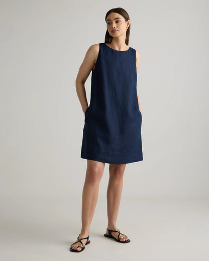 100% European Linen Tank Mini Dress - XS / Deep Navy