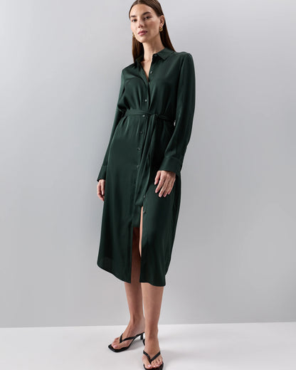 Washable Stretch Silk Maxi Shirt Dress - XS / Moonstone Blue