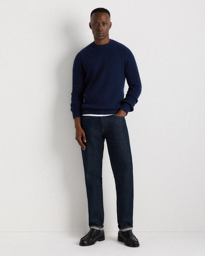 Mongolian Cashmere Fisherman Crewneck Sweater - S / Navy Marl