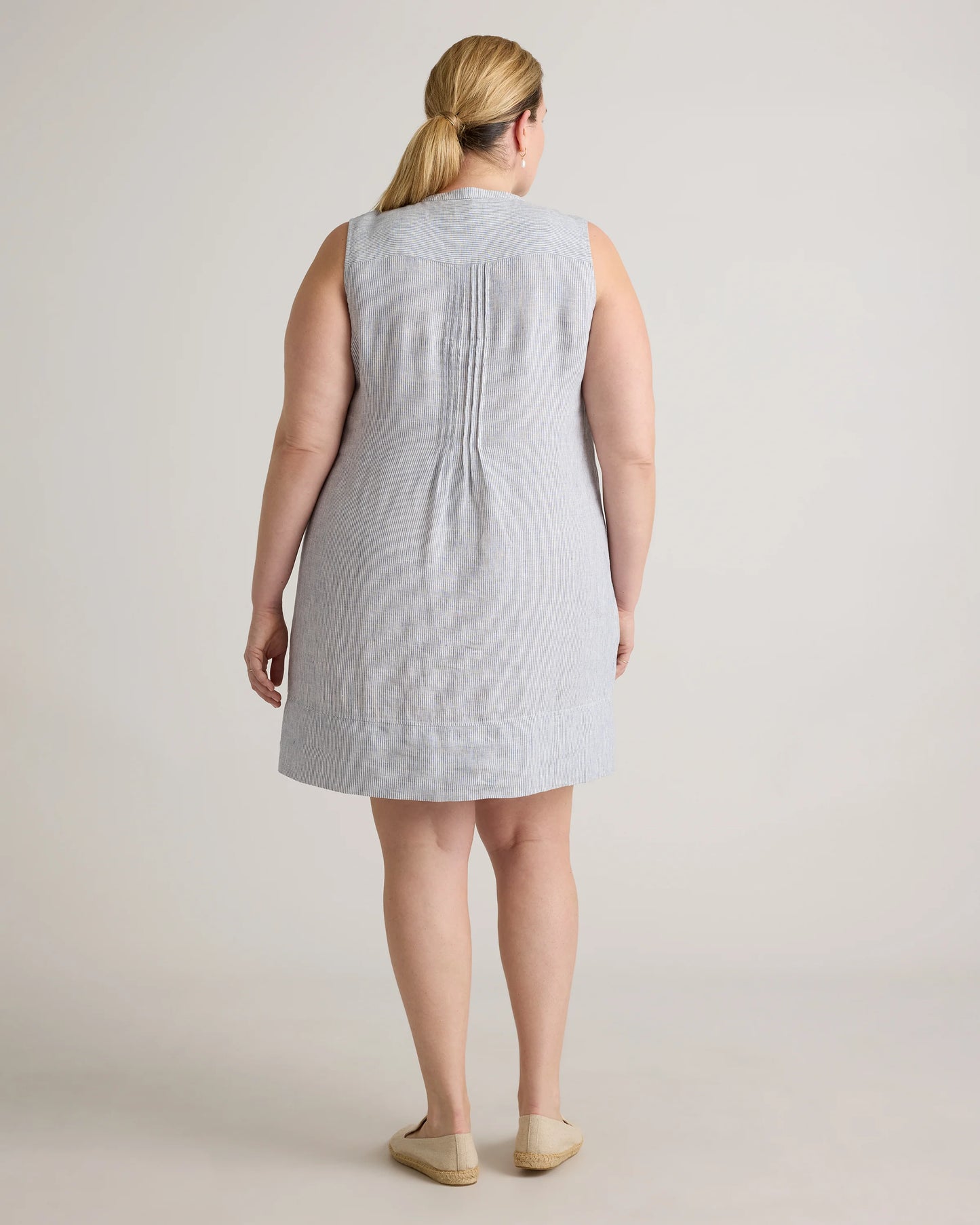 100% European Linen Sleeveless Swing Dress - 1X / Bayberry Olive