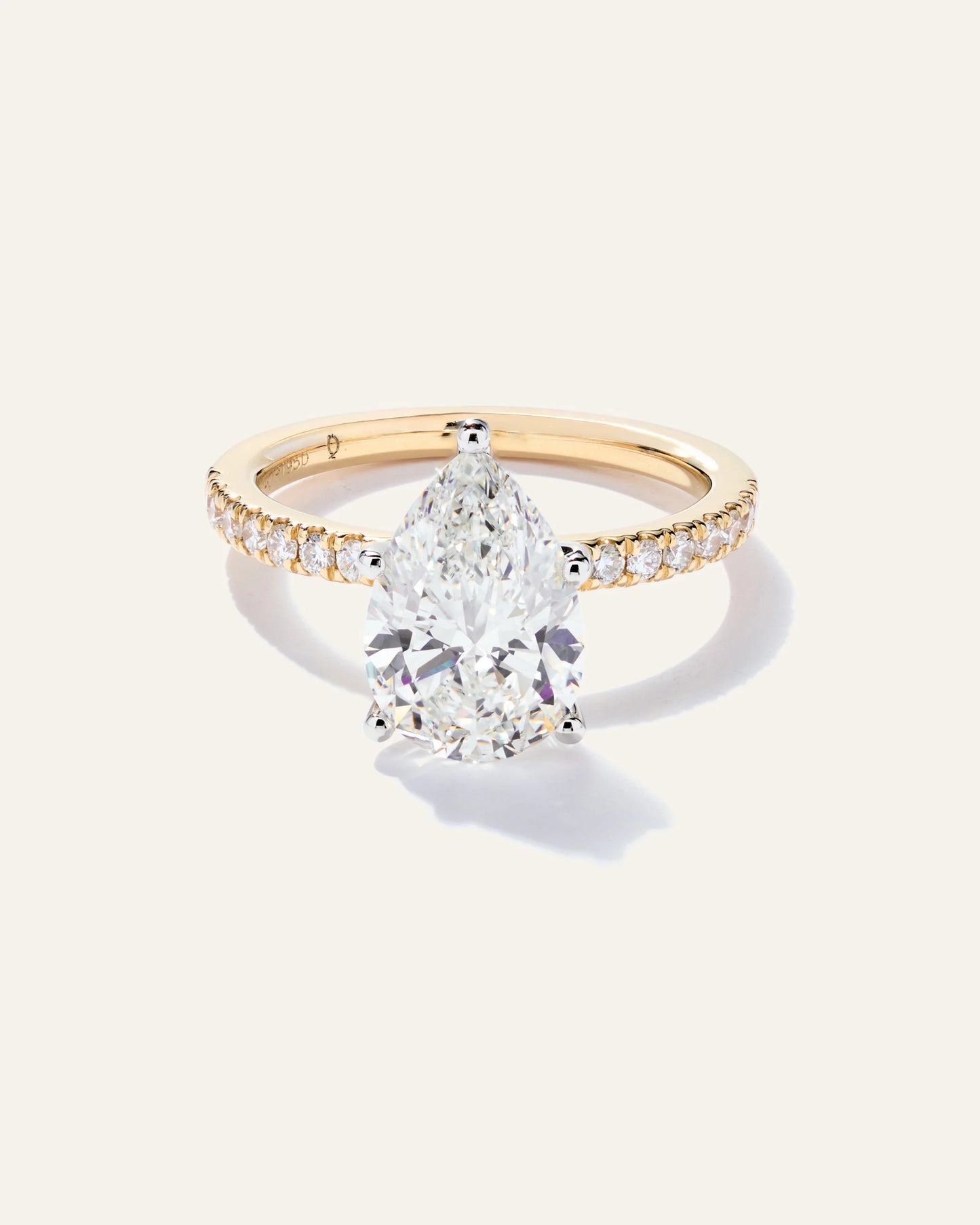 Lab Grown Diamond Pear Petite Pave Engagement Ring - 3ct - 4 / Yellow Gold