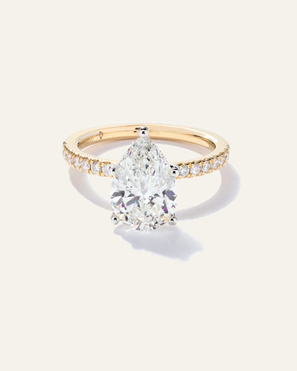 Lab Grown Diamond Pear Petite Pave Engagement Ring - 3ct - 4 / Yellow Gold